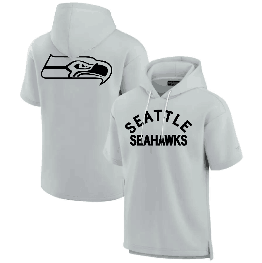 Men's Seattle Seahawks Gray Super Soft Fleece Short Sleeve Hoodie Men's Seattle Seahawks Gray Super Soft Fleece Short Sleeve Hoodie